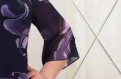 💕【S-5XL】👗Rochie elegantă cu imprimeu din plasă, cu mâneci cu volan