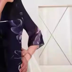💕【S-5XL】👗Rochie elegantă cu imprimeu din plasă, cu mâneci cu volan