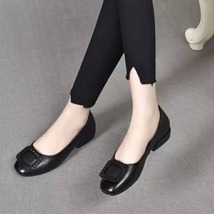 【50%OFF】【35-40】2024 Pantofi de damă din piele moale cu talpă moale cu toc gros cu vârf rotund