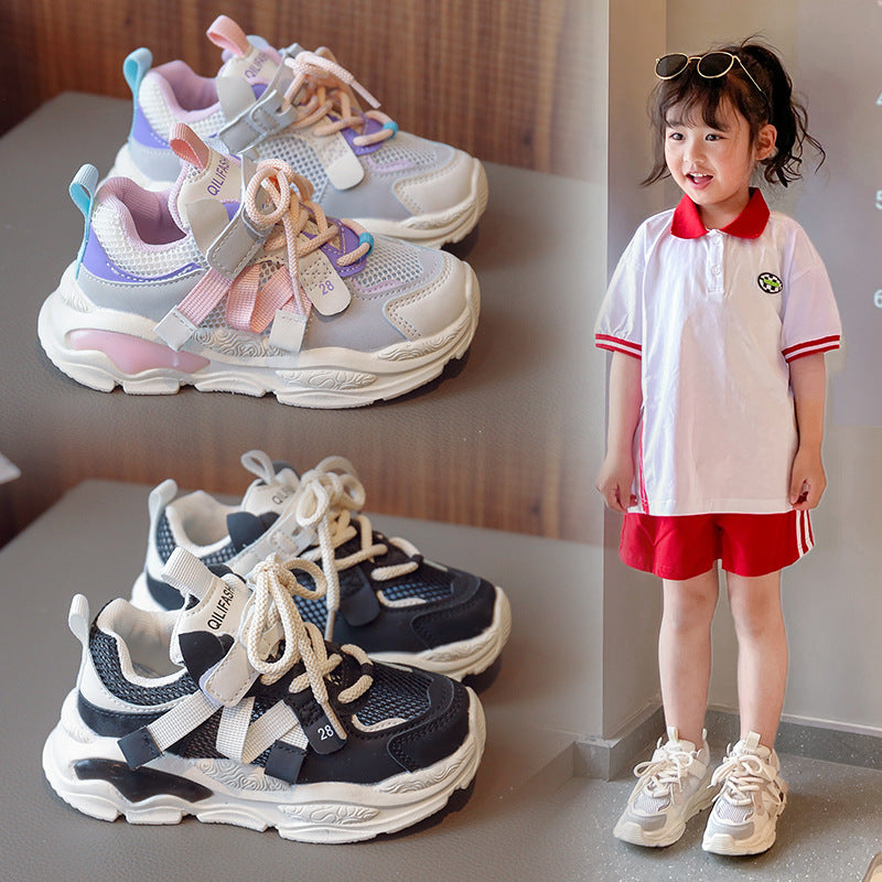 Pantofi casual pentru copii Vara 2023 New Girls New Girls Single Mesh Hollow-out Toddler Kids Teen Adidași de sport Culoare Potrivire pantofi de alergare