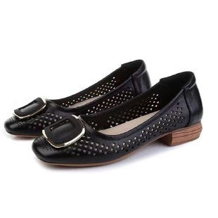 Primăvară și vară Pantaloni moi de primăvară și de vară Loafers Loafers Large Buckle Hole Casual Low-Cut Gommino Middleweight Mama Pantofi pentru femei