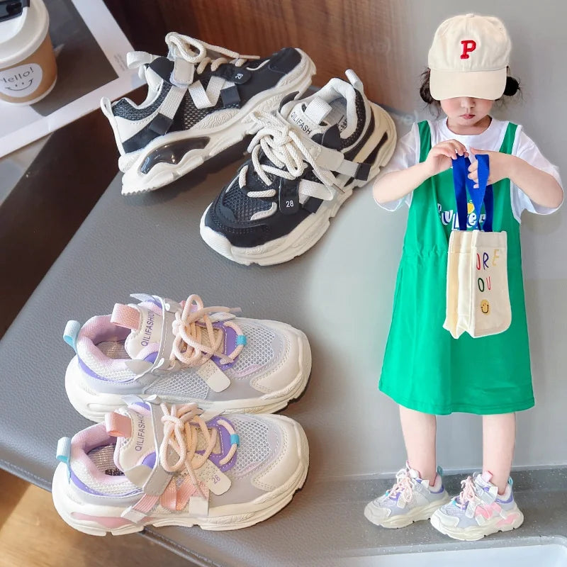 Pantofi casual pentru copii Vara 2023 New Girls New Girls Single Mesh Hollow-out Toddler Kids Teen Adidași de sport Culoare Potrivire pantofi de alergare
