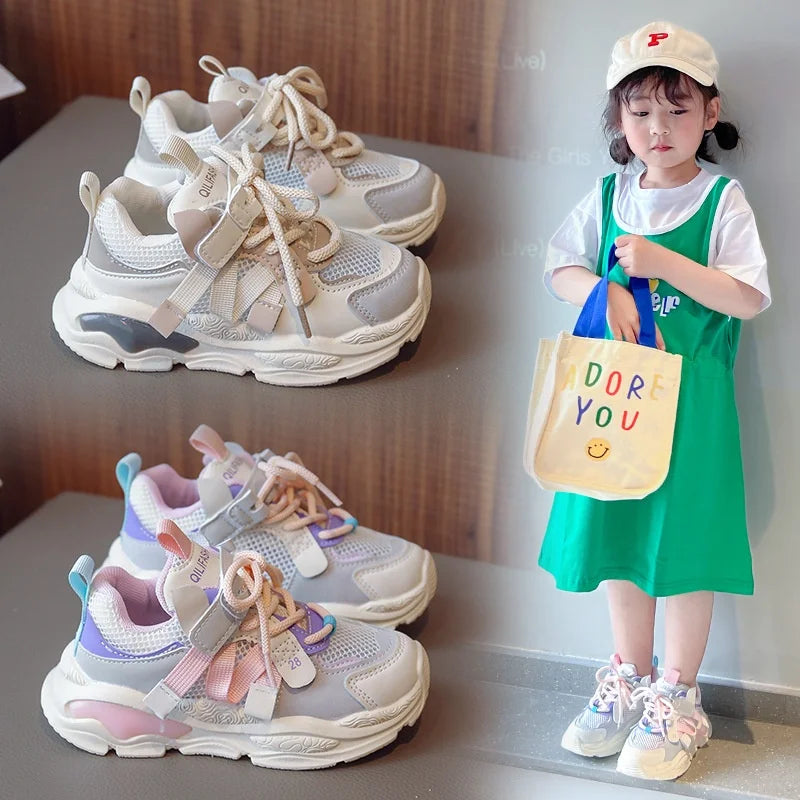 Pantofi casual pentru copii Vara 2023 New Girls New Girls Single Mesh Hollow-out Toddler Kids Teen Adidași de sport Culoare Potrivire pantofi de alergare