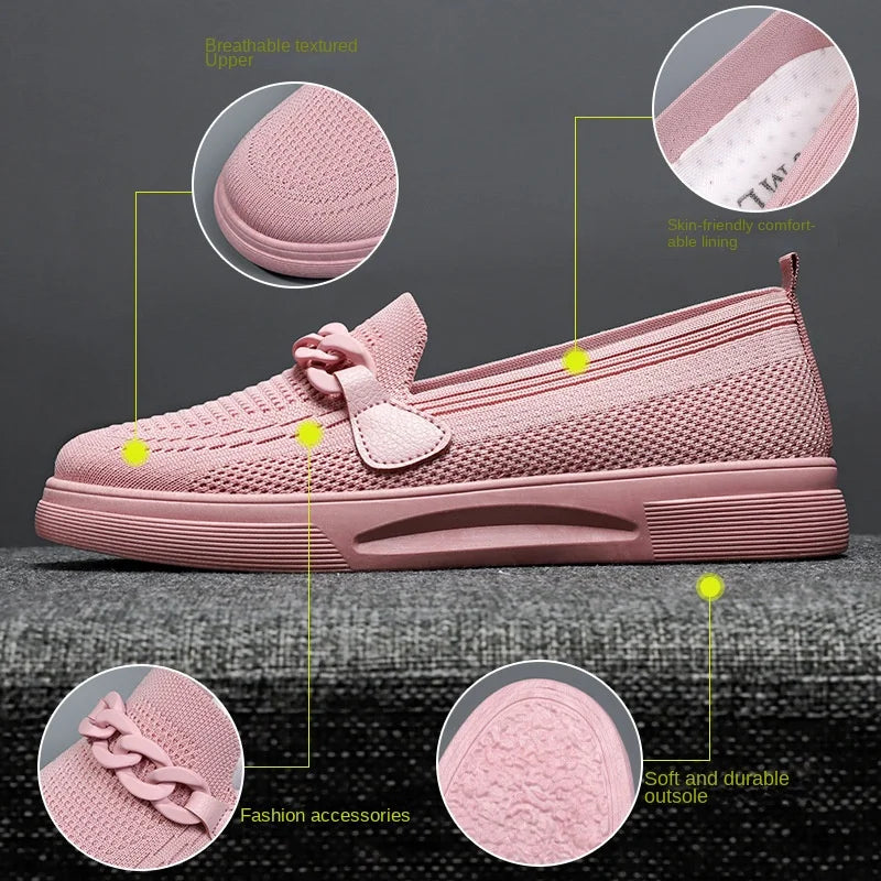 Pantofi noi pentru mama, pantofi confortabili, respirabili, țesuți cu muscă